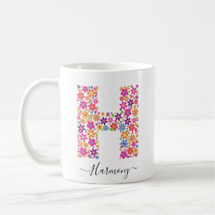 Taza De Café Personalizado de flores monogramo Texto - Letra fl