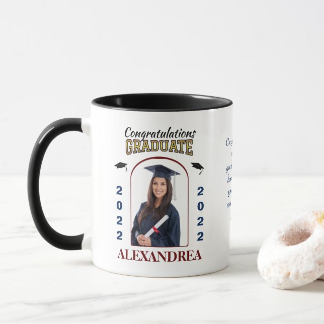 Taza De Café Personalizado de Graduación de Foto Graduada Felic (Con donut)