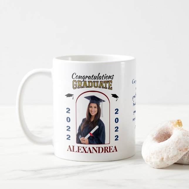 Taza De Café Personalizado de Graduación de Foto Graduada Felic (Con donut)