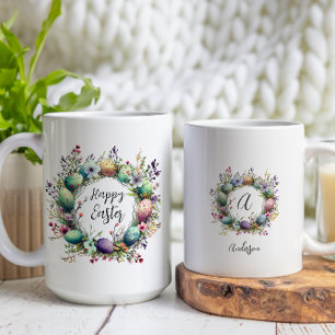 Taza De Café Personalizado de guirnaldas de huevo floral feliz 