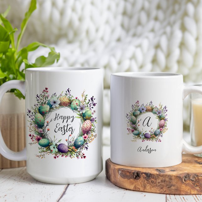 Taza De Café Personalizado de guirnaldas de huevo floral feliz  (Subido por el creador)