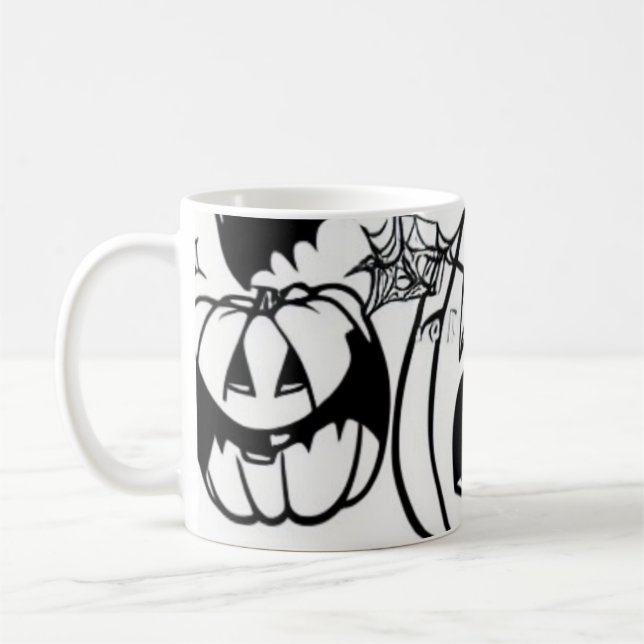 Taza De Café Personalizado de halloween blanco y negro (Izquierda)