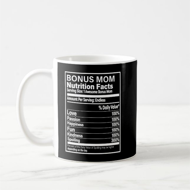 Taza De Café Personalizado de Hechos de Nutrición de Bonus Mom (Izquierda)