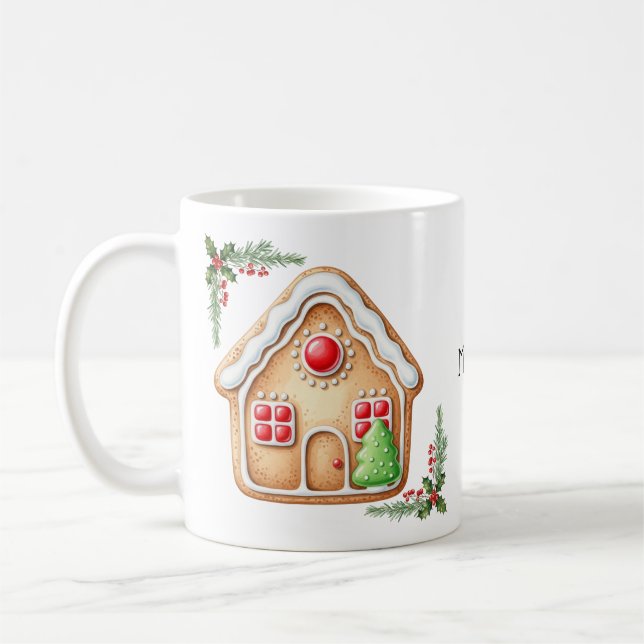 Taza De Café Personalizado de la casa de Gingerbread Cute Navid (Izquierda)