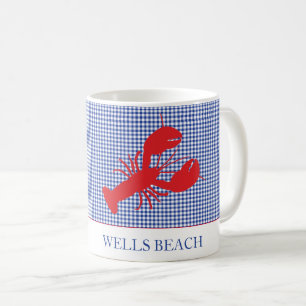 Taza De Café Personalizado de la langosta Texto Rojo Azul Blanc