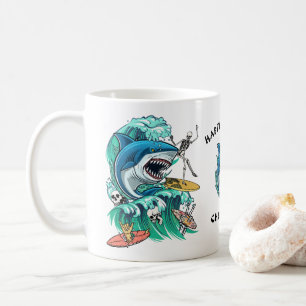 Taza De Café Personalizado de la ola de tiburones