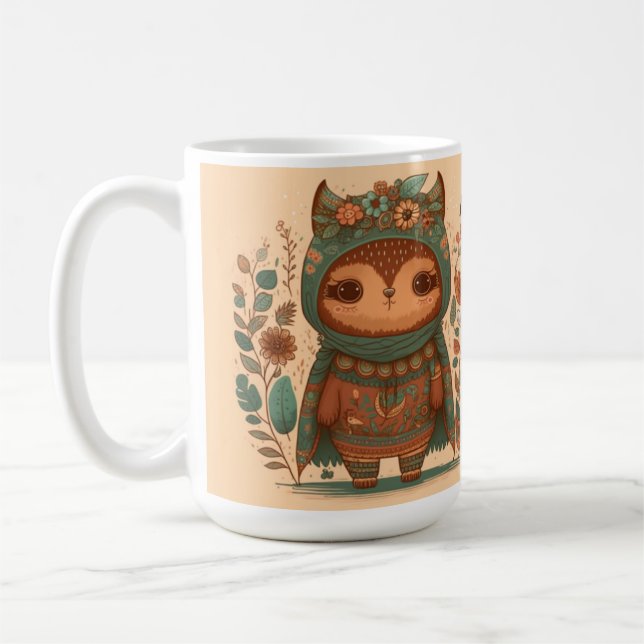 Taza De Café Personalizado de lechuza floral cute boho (Izquierda)