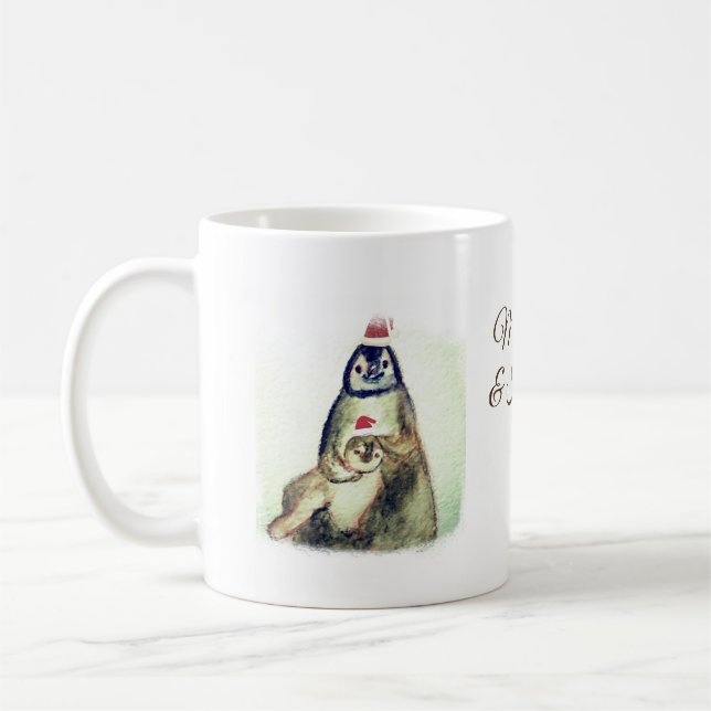 Taza De Café Personalizado de los pingüinos Naame Holiday Mug (Izquierda)