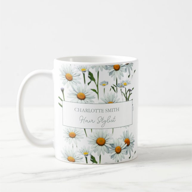 Taza De Café Personalizado de margarita blanca moderna (Izquierda)