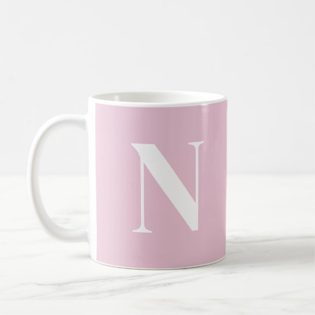 Taza De Café Personalizado de Monograma Inicial Rosa C52 y Blan (Izquierda)
