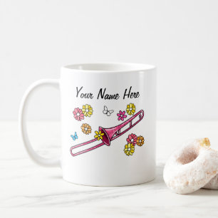 Taza De Café Personalizado de músico de trombón floral