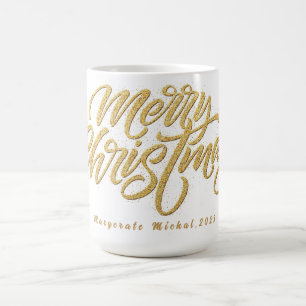 Taza De Café Personalizado de Navidad Golden Merry con guión mo