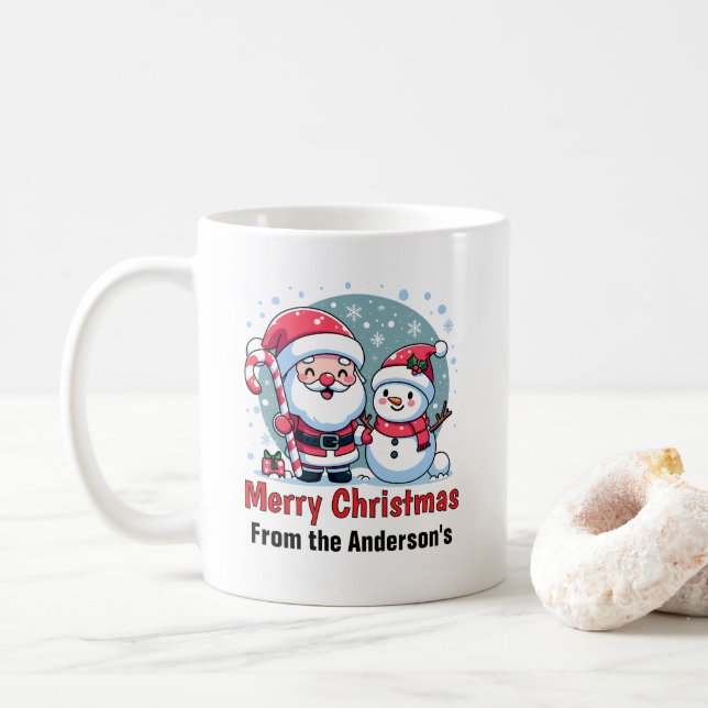 Taza De Café Personalizado De Navidades Cute Santa Y Snowman (Con donut)