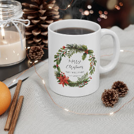 Taza De Café Personalizado de Navidades de Floral Greenery Fami