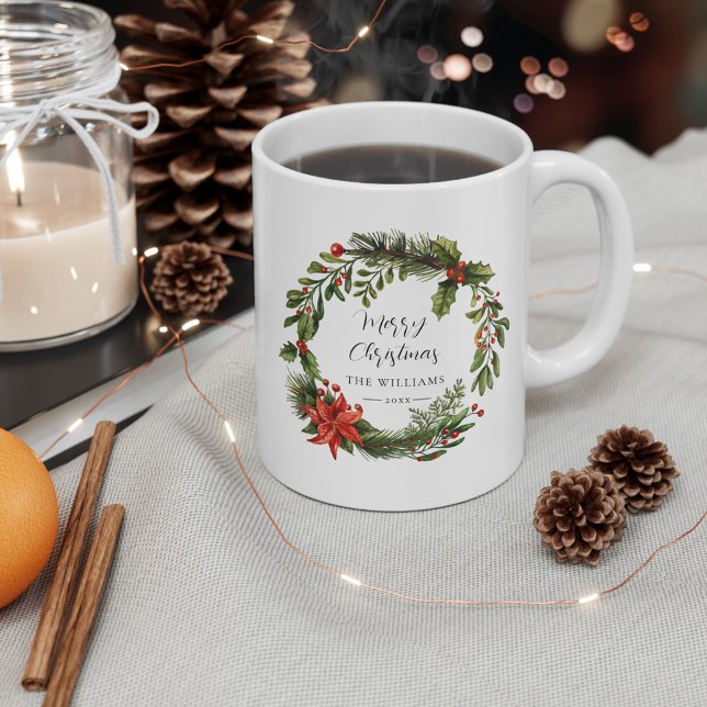 Taza De Café Personalizado de Navidades de Floral Greenery Fami (Merry Christmas Custom Family Coffee Mug)