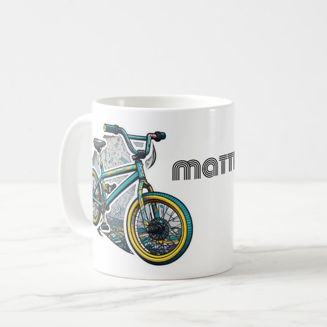 Taza De Café Personalizado de niños en bicicleta BMX. chico de  (Anverso izquierdo)