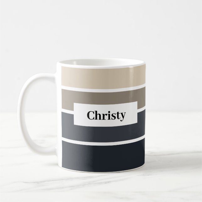 Taza De Café Personalizado de nombres de tiras beige gris negro (Izquierda)