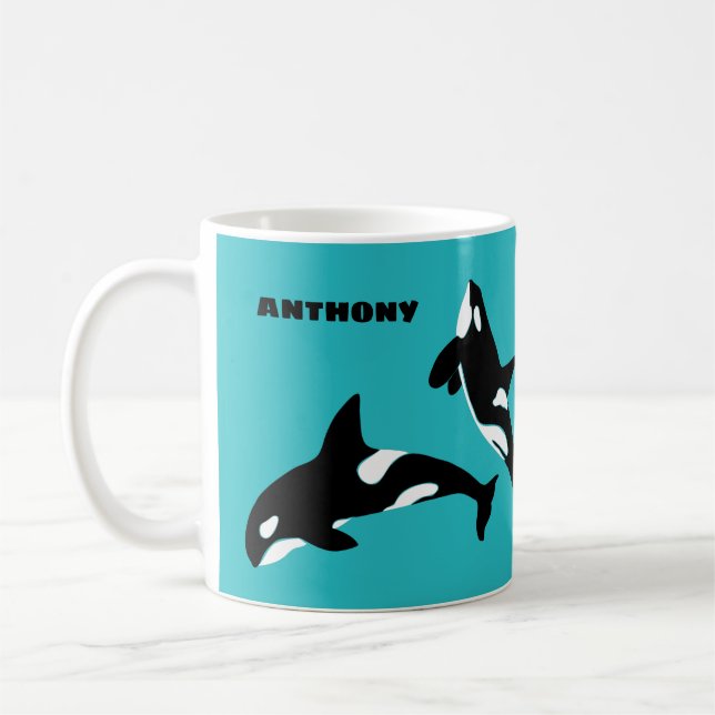 Taza De Café Personalizado de orcas asesinas ballenas azul Verd (Izquierda)