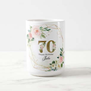 Taza De Café Personalizado de oro y floral para 70 cumpleaños p