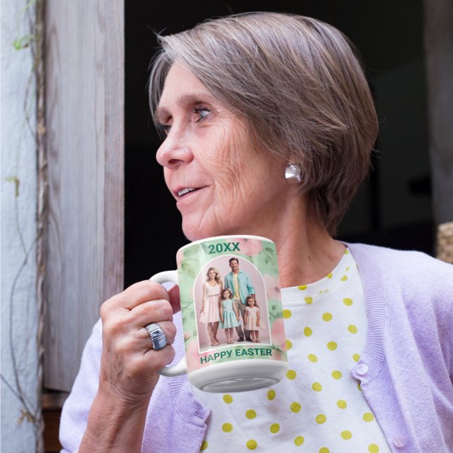 Taza De Café Personalizado de Pascua Foto Pastel Pink & Green F (Subido por el creador)