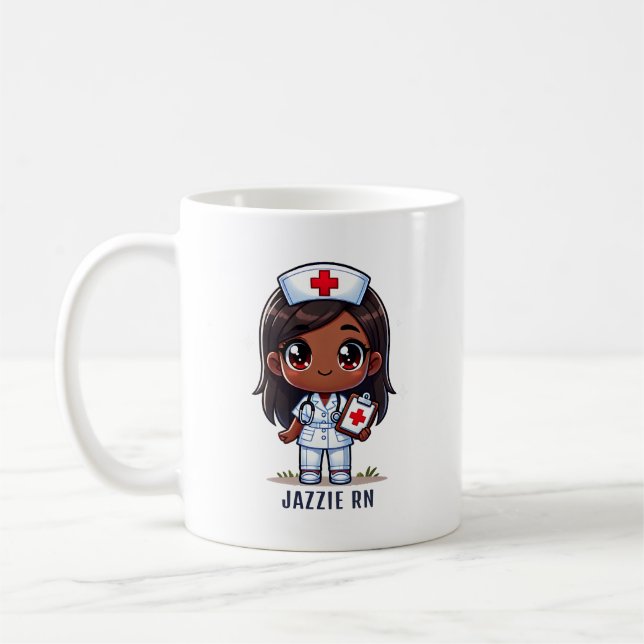 Taza De Café Personalizado de pelo y ojos de enfermera marrones (Izquierda)