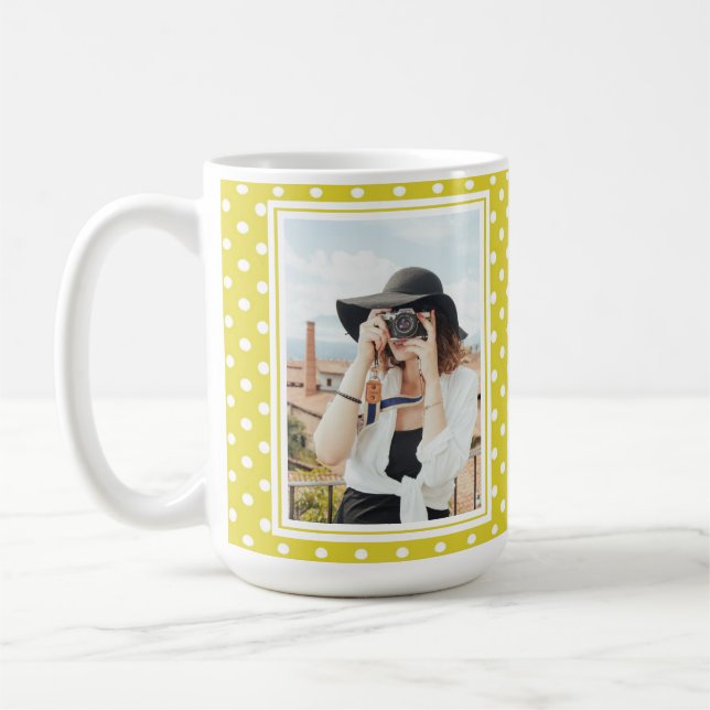 Taza De Café Personalizado de puntos de polka amarillo brillant (Izquierda)