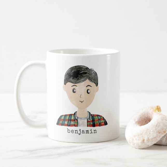 Taza De Café Personalizado de retrato masculino de Personalizad (Con donut)
