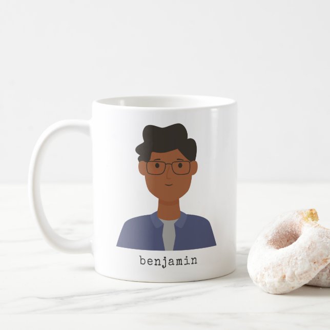 Taza De Café Personalizado de retrato masculino de Personalizad (Con donut)