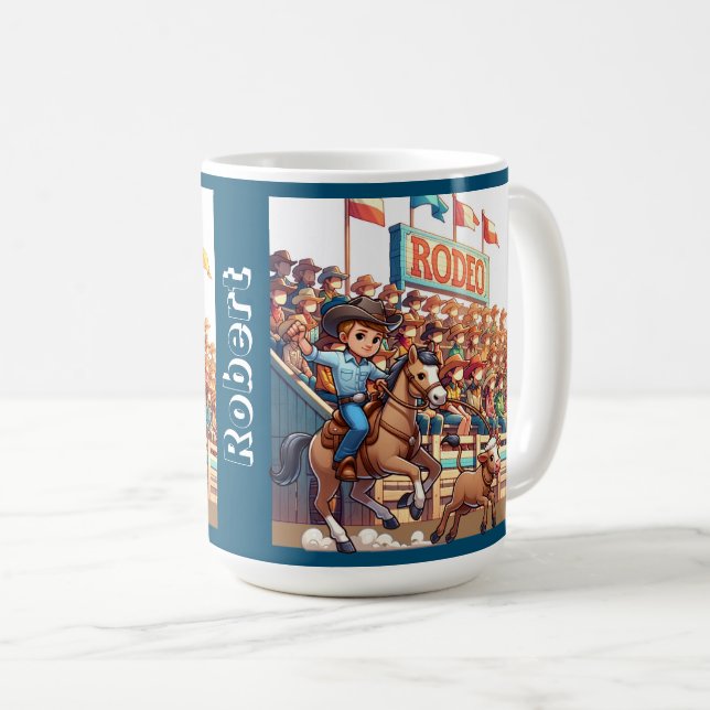 Taza De Café Personalizado de Rodeo Occidental de Cowboy Calf R (Anverso derecho)