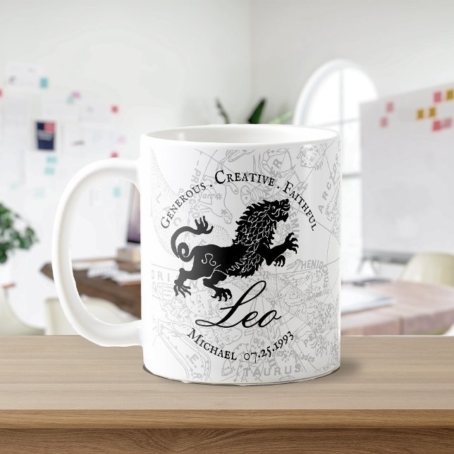Taza De Café Personalizado de Rótulo Zodiac León blanco negro (Subido por el creador)