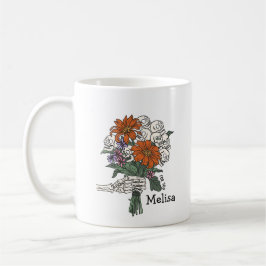 Taza De Café Personalizado de Skull Flower Bouquet Halloween