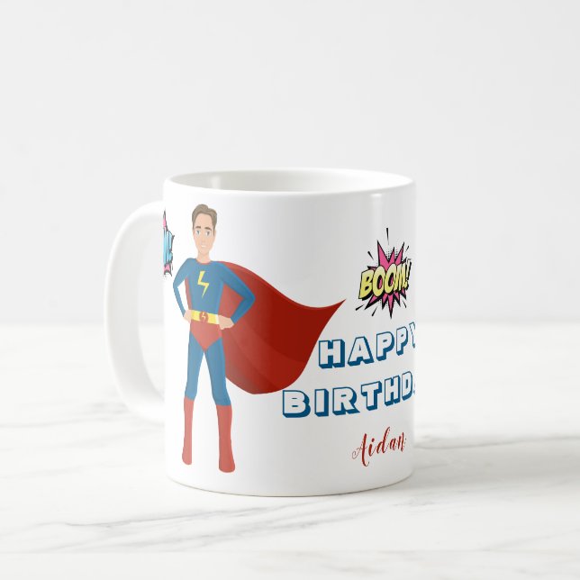 Taza De Café Personalizado de superhéroes foto cumpleaños (Anverso izquierdo)