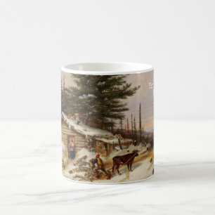 Taza De Café Personalizado de texto de Winter Log House
