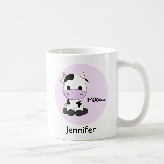 Taza De Café personalizado de vaca rosa, chica linda, peluca pe (Derecha)