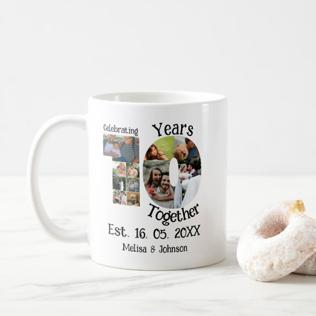 Taza De Café Personalizado décimo aniversario del boda 11 colla (Con donut)