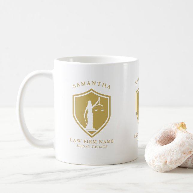 Taza De Café Personalizado del logotipo de Gold Lady Justice (Con donut)