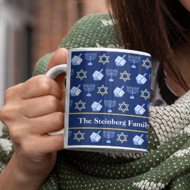 Taza De Café Personalizado del patrón de Cute Hanukkah Dreidel 