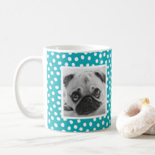 Taza De Café Personalizado del patrón de punto blanco azul bril