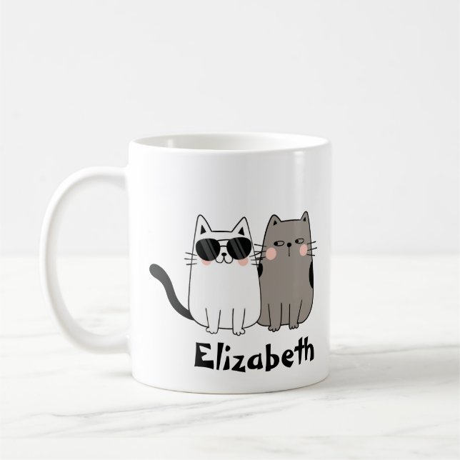 Taza De Café Personalizado Divertido "Mi Par De Niños" Gatos Bl (Izquierda)
