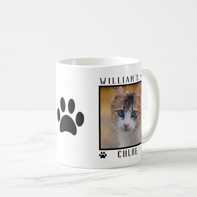Taza De Café Personalizado Dos Fotos Nombres Paw Impresiones Fo (Anverso derecho)