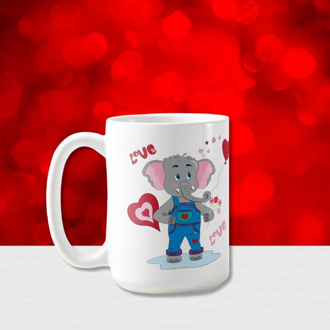 Taza De Café Personalizado dulce Elefante y corazones 15 Ounces (This sweet cartoon elephant and hearts mug is sure to make you smile :) )