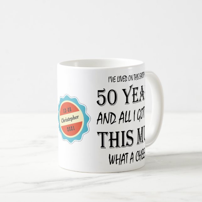 Taza De Café Personalizado el cumpleaños número 50 años (Anverso derecho)