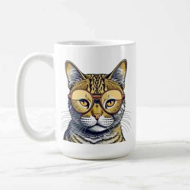 Taza De Café Personalizado el Gato Kitty de Guay con Gafas (Izquierda)