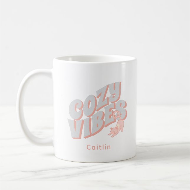 Taza De Café Personalizado el gato pastel 'Cosy Vibes' (Izquierda)