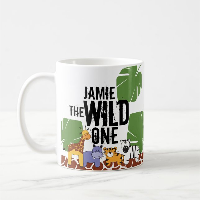 Taza De Café Personalizado el primer cumpleaños de Safari WILD  (Izquierda)
