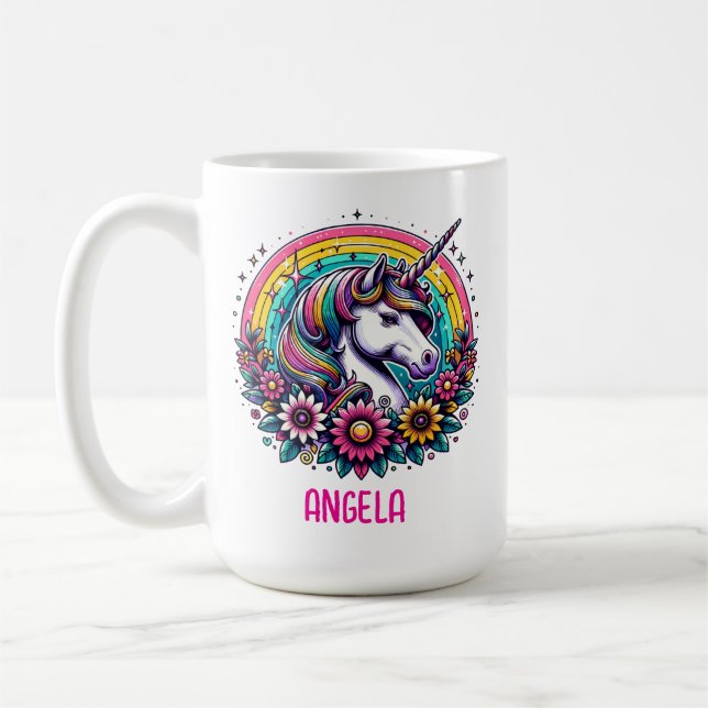 Taza De Café Personalizado el unicornio colorido y el arcoiris (Izquierda)