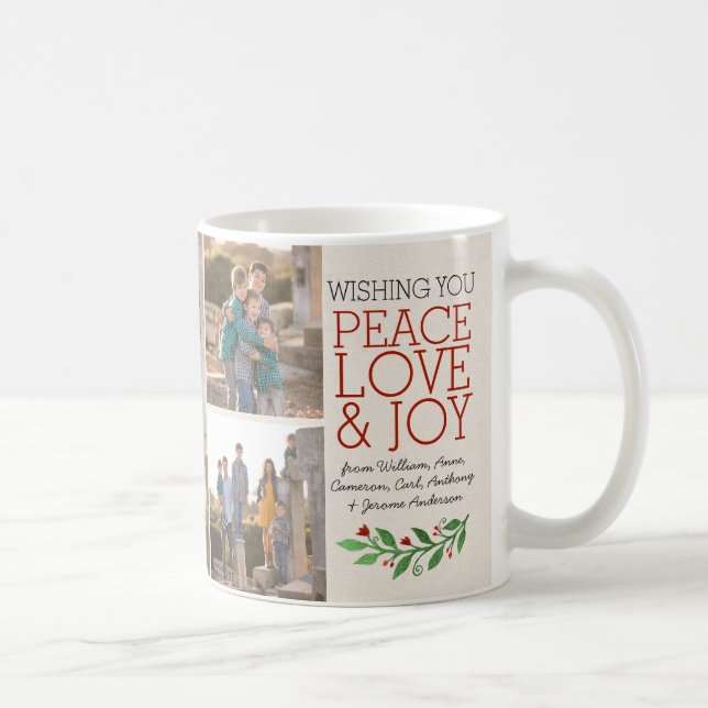 Taza De Café Personalizado Elegant Peace Love Joy 3 Navidades d (Derecha)
