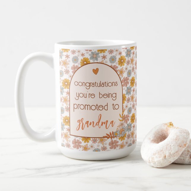 Taza De Café Personalizado Embarazo revelar regalo Boho Floral (Con donut)