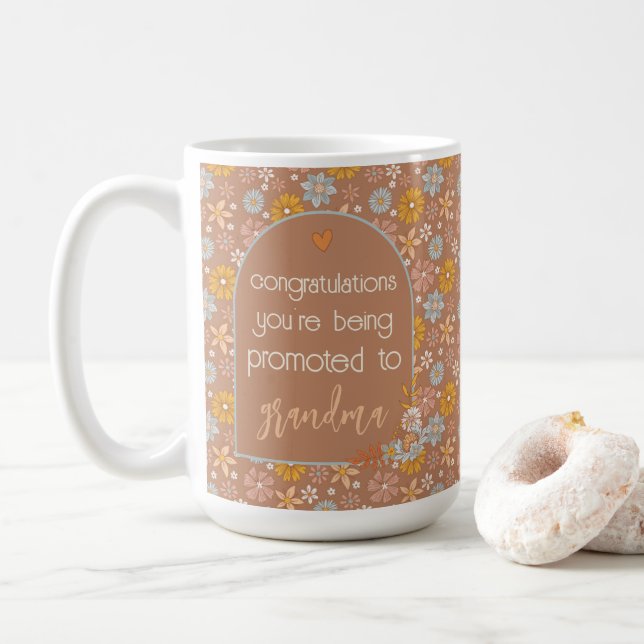 Taza De Café Personalizado Embarazo revelar regalo Boho Floral (Con donut)