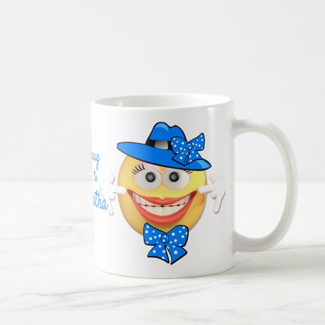 Taza De Café Personalizado Emoji sonriente en Gorra azul con ar (Derecha)